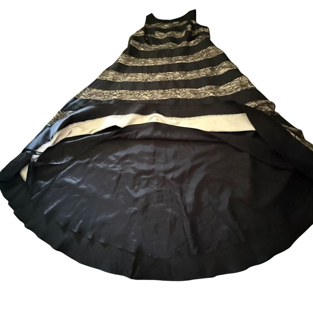 Adrianna Papell Black Silver Lace Mikado Striped Sleeveless Hi Lo Dress 22W Gown - Picture 5 of 11